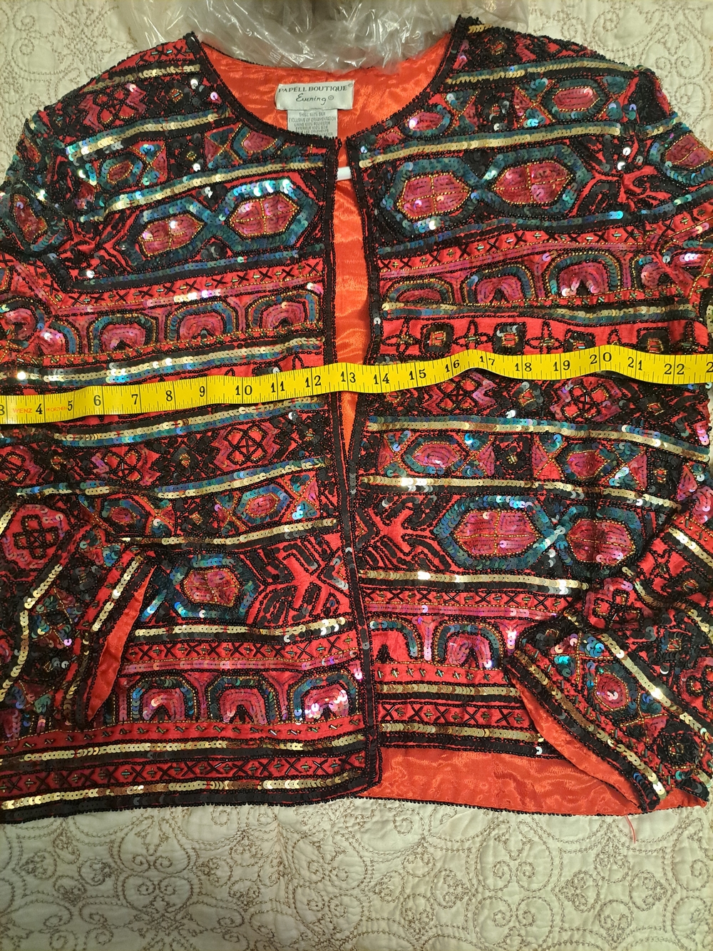 Stunning red silk evening jacket from Papell Boutique. This garment has a 100% s